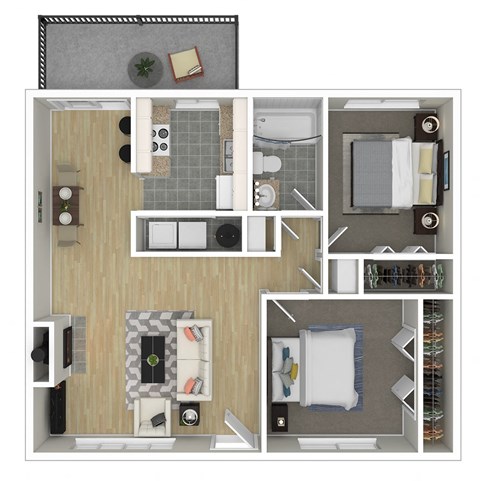 Floor plan for 2 beds, 1 bath, 780 sqft